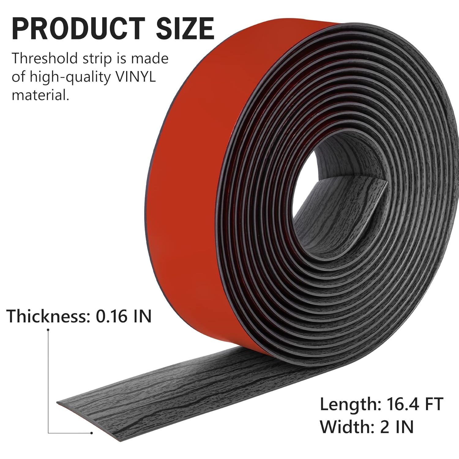 16.4Ft Floor Transition Strip Self Adhesive Vinyl Cover Floor Strip Flat Divider Transition Strip Wood Grain Design for Laminate Floor Gaps and Doorway Transitions (16.4Ft x 2 Inch, Gary)