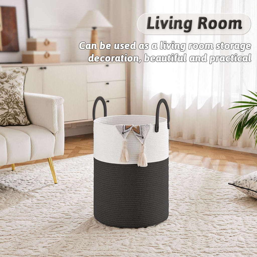 Laundry Basket,Woven Cotton Rope Laundry Hamper,100L for Decorative Storage of Dirty Clothes,Toys and Blankets in Bathroom,Baby Room and Living Room