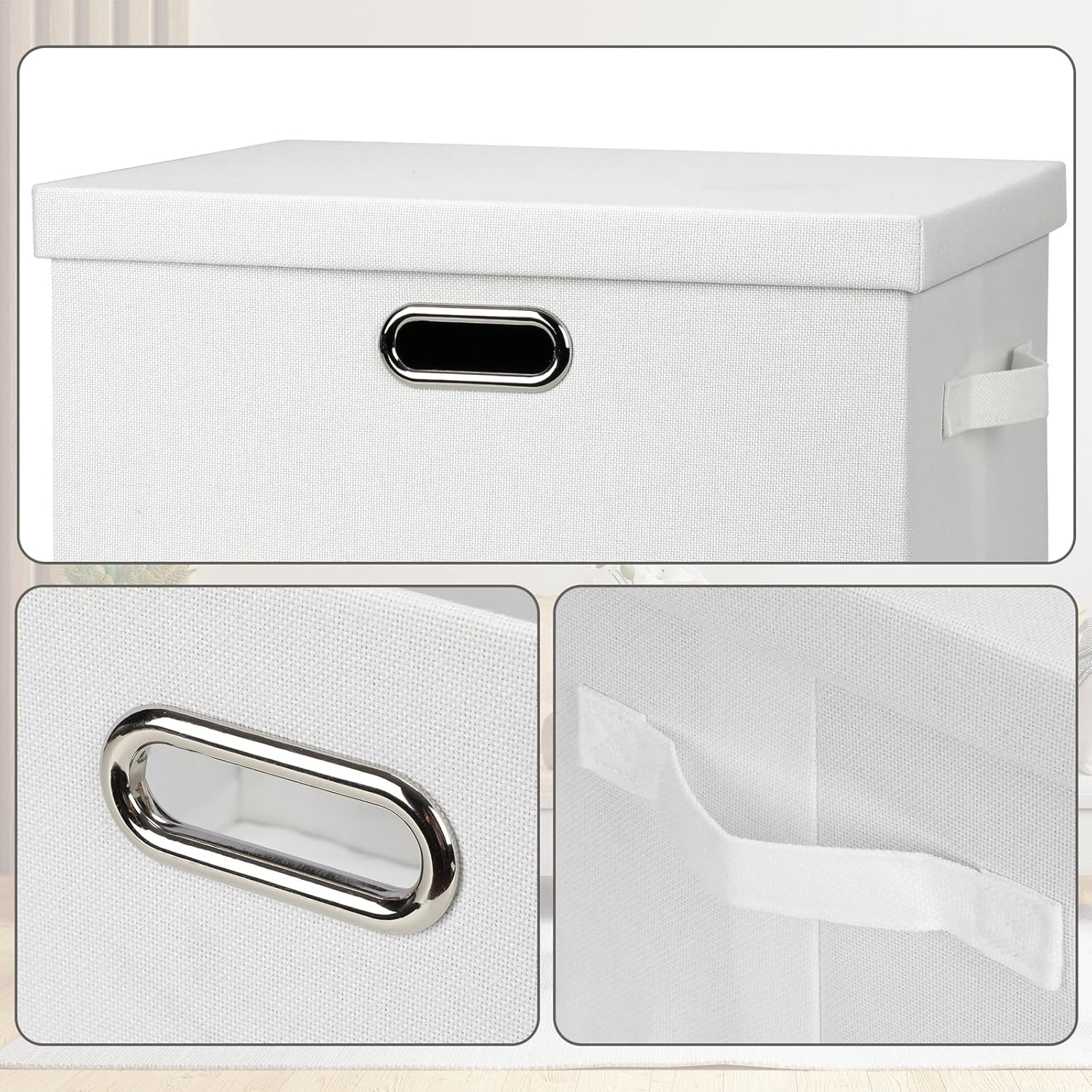 Large 17" 36 Quart Collapsible Stackable Storage Bins with Lids, 5 Packs White Linen Fabric Closet Boxes with Lids, Storage Cube Baskets Container Organizers for Bedroom Office(17 x12 x11)