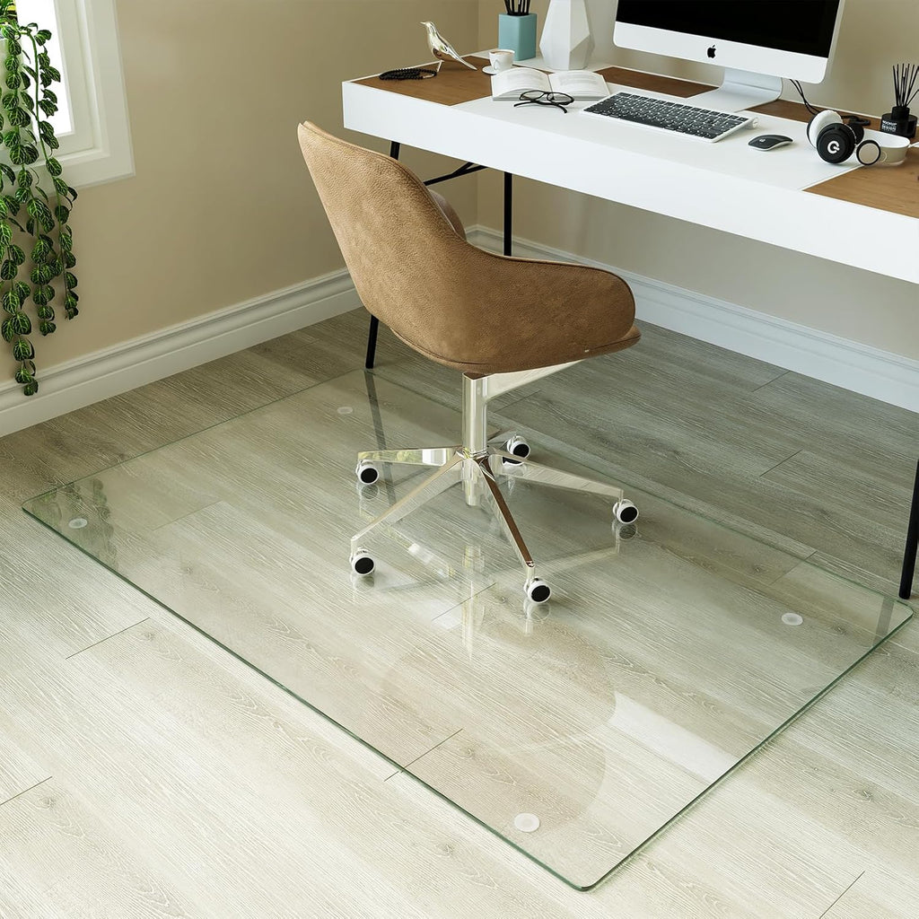 Koonmi Tempered Glass Chair Mat for Hardwood Floors & Carpets, 30" x 48“ Transparent Heavy Duty Office Floor Protector with Noise-Free Gliding Shatterproof for Home Office Desk
