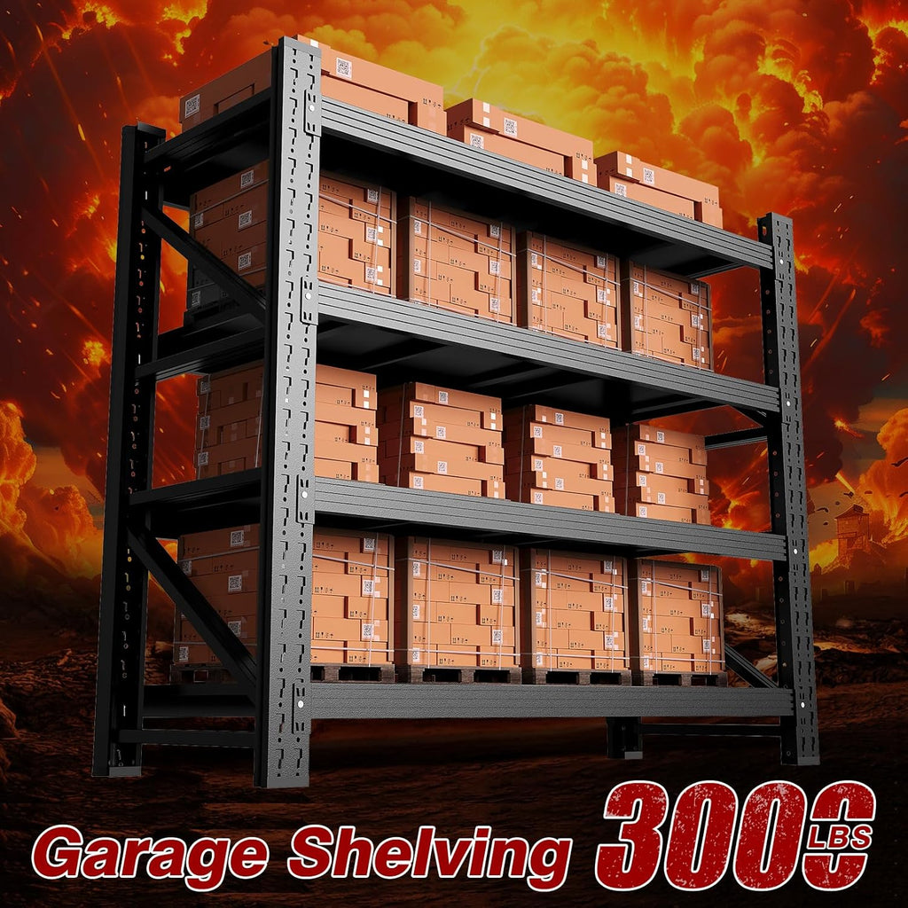 3000LBS Metal Steel Storage Shelves - 40" W Black 4 Tier Heavy Duty Rack Commercial Industrial Shelving with Adjustable Shelf for Basement Garage Warehouse - 40" W x 19.5" D x 59.5" H