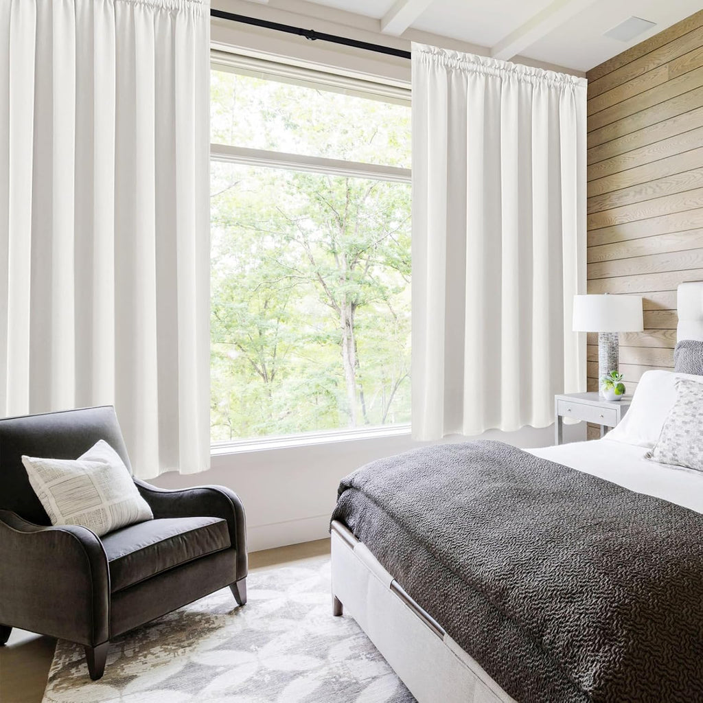 DWCN Short Ivory Blackout Curtains for Small Window, Thermal Insulated Energy Saving Room Darkening Curtains for Kitchen/Bedroom (W60 x L36 inch, Set of 2 Panels, Top of Rod Pocket)