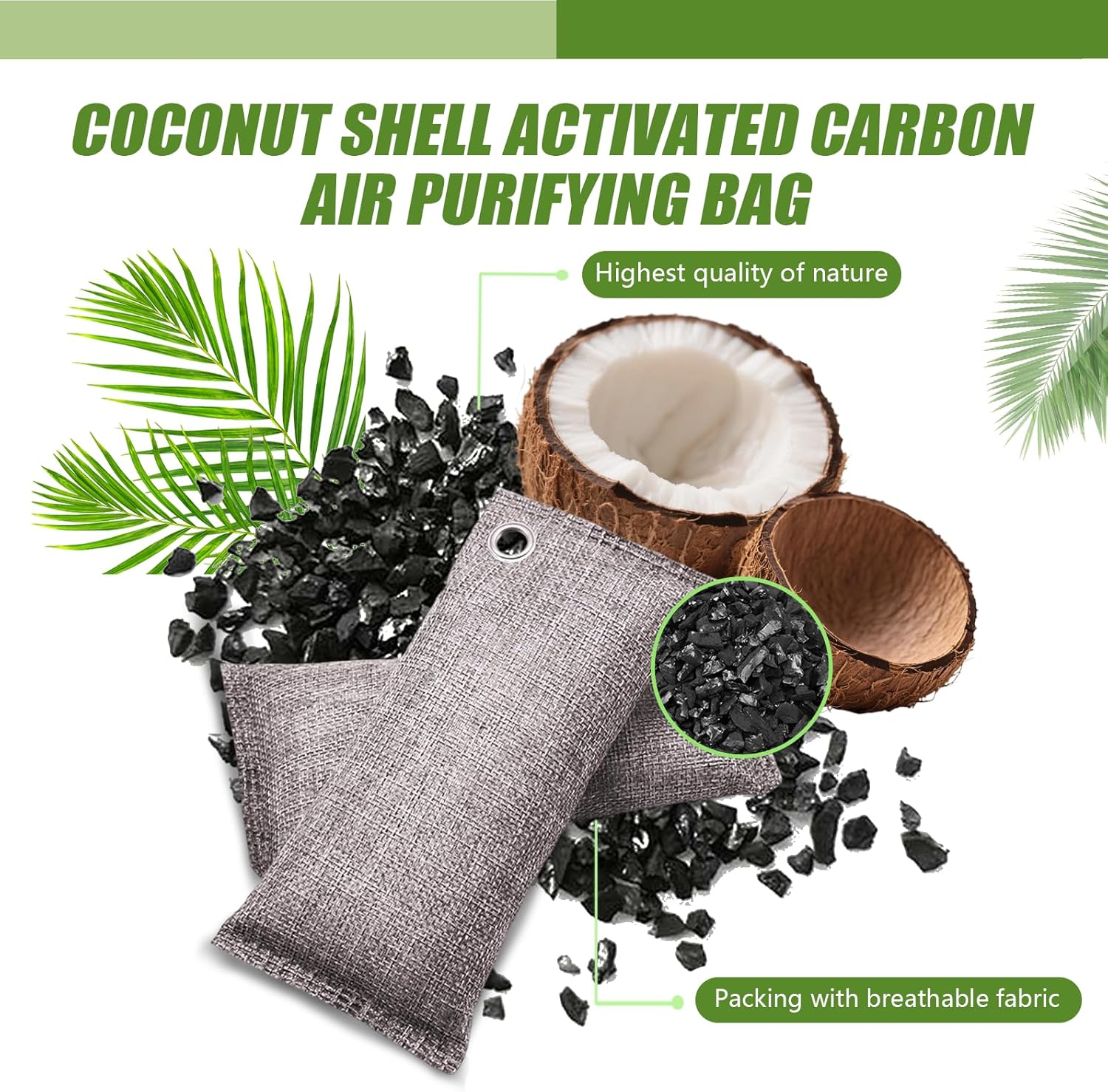 Activated Charcoal Odor Absorber, Odor Eliminator for Strong Odor,Coconut Shell Charcoal Air Purifying Bags for Home Car Closet Pet, Smoke Room Deodorizer