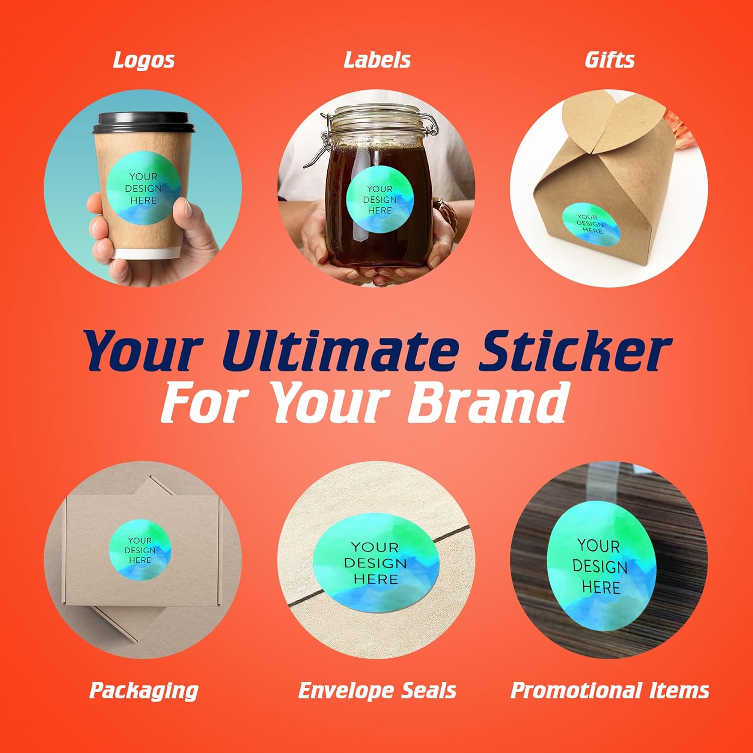 100 Custom Vinyl Stickers - Upload Your own Image, Text, Design, Logo - Personalized Logo Labels for Handmade, Packaging, Bottle, Jars, Candle, Brand Stickers (Blue Green, 3x3)