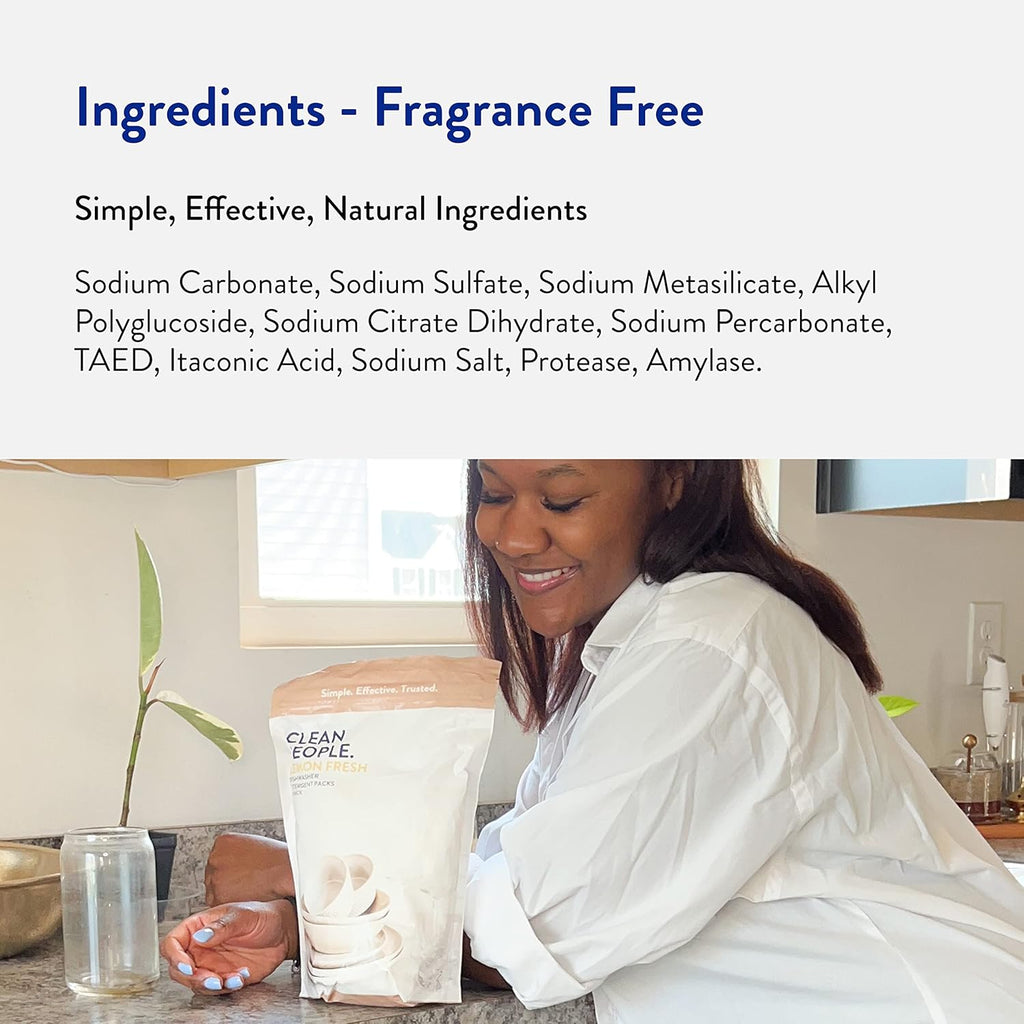 Clean People Dishwasher Pods - Cuts Grease & Rinses Sparkling Clean - Residue-Free - Phosphate Free Dishwashing Pods - Fragrance Free, 120 Pack