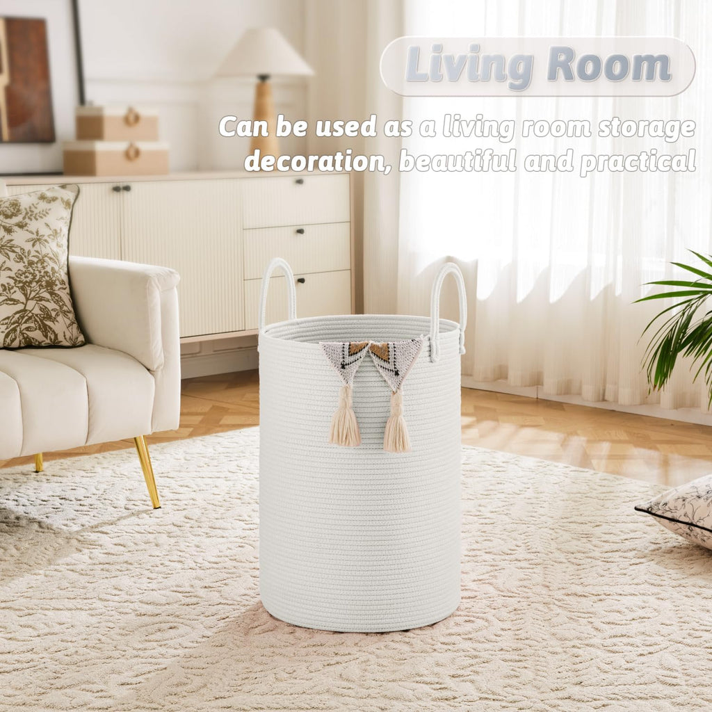 Laundry Basket,Woven Cotton Rope Laundry Hamper,100L for Decorative Storage of Dirty Clothes,Toys and Blankets in Bathroom,Baby Room and Living Room