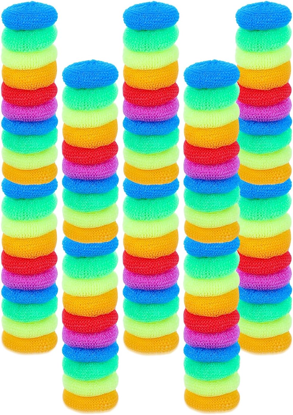 100 Pcs Plastic Dish Scrubbers, Reusable Non-Scratch Nylon Scouring Pads Bulk for Kitchen Cleaning - Multi-Color Poly Mesh Dishwashing Pads