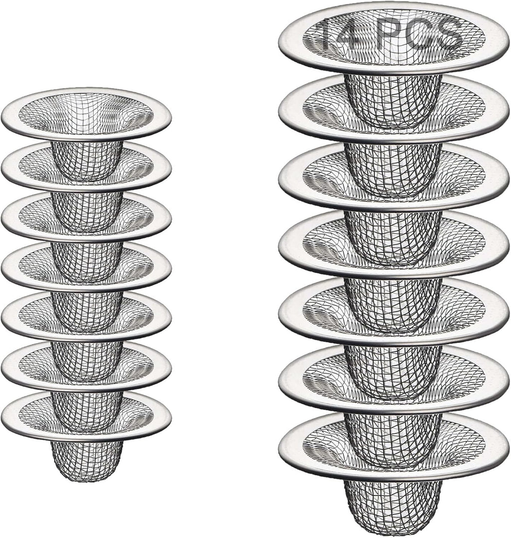 14PCS Drain Mesh Basket, 2.125'' & 2.75" Bathroom Mesh Sink Drain Strainer Screen Cover Small Slop Basket Filter Trap Tub Drain Screen Hair Catcher for Lavatory RV Shower Floor Utility Drain
