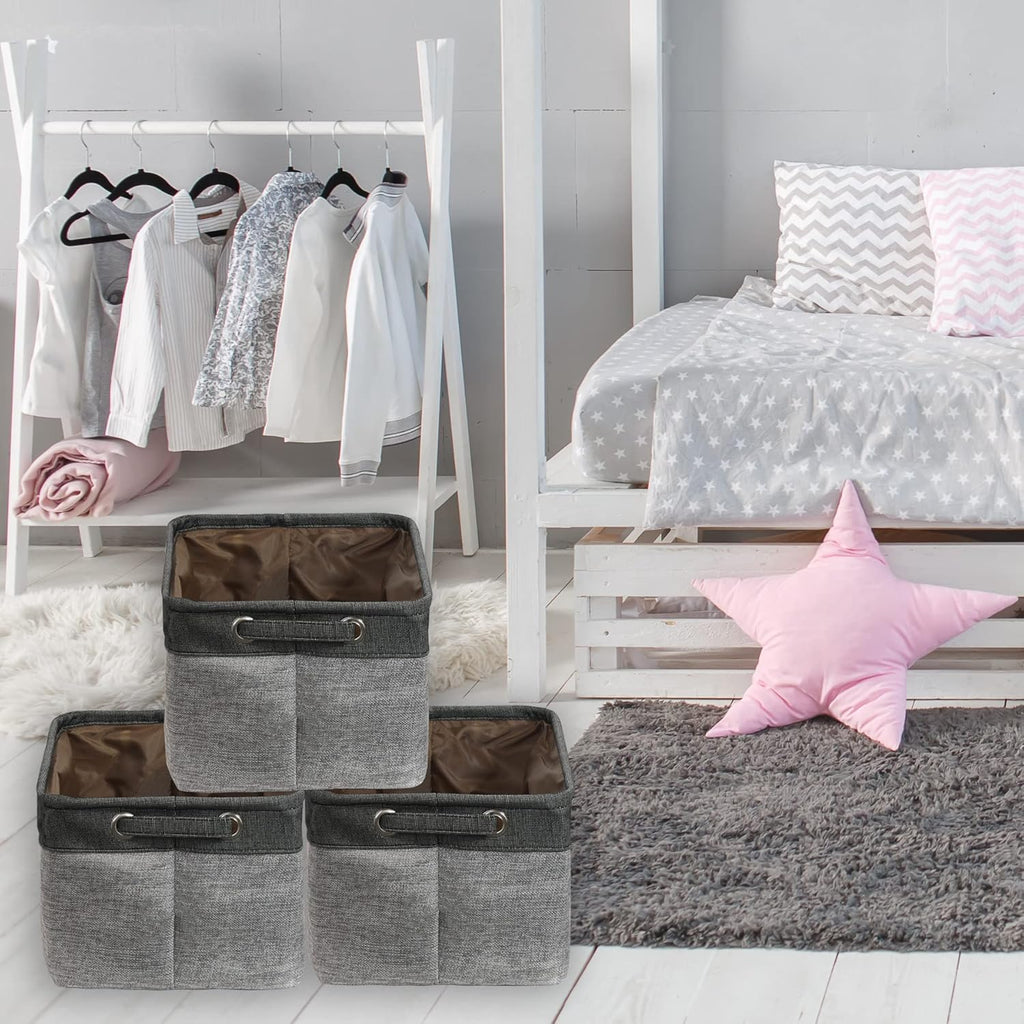 SIMPLE HOUSEWARE Large Fabric Storage Bin, 14.4" x 10" with Handles, 3-Pack, Foldable Organizer for Closet and Shelf, Dark Gray