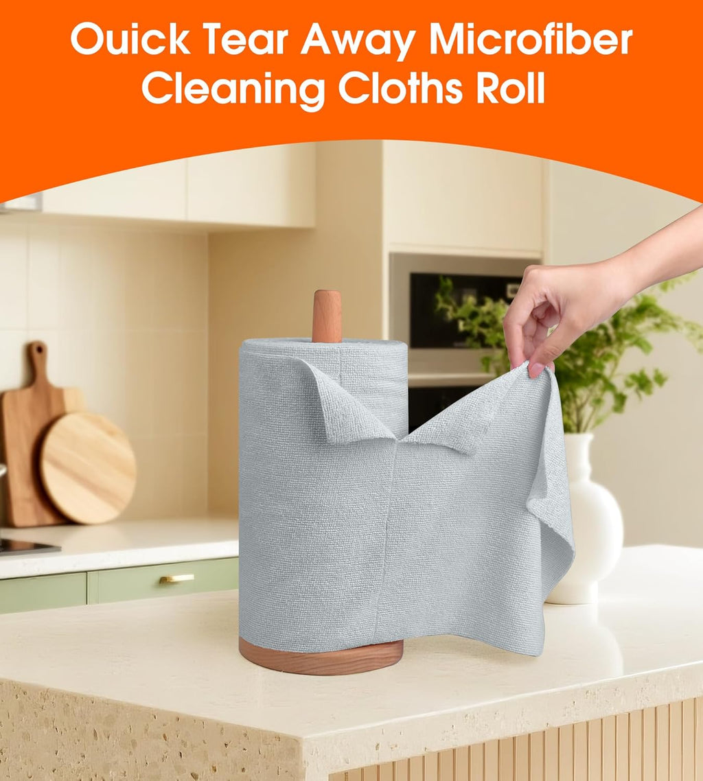 Roll of Microfiber Cleaning Cloth –100 Pack, Tear Away Microfiber Towels, Reusable, Washable, Scratch-Free, Cleaning Supplies,Kitchen Towels for Car, Home, Kitchen, Dishes(Cloud Gray)