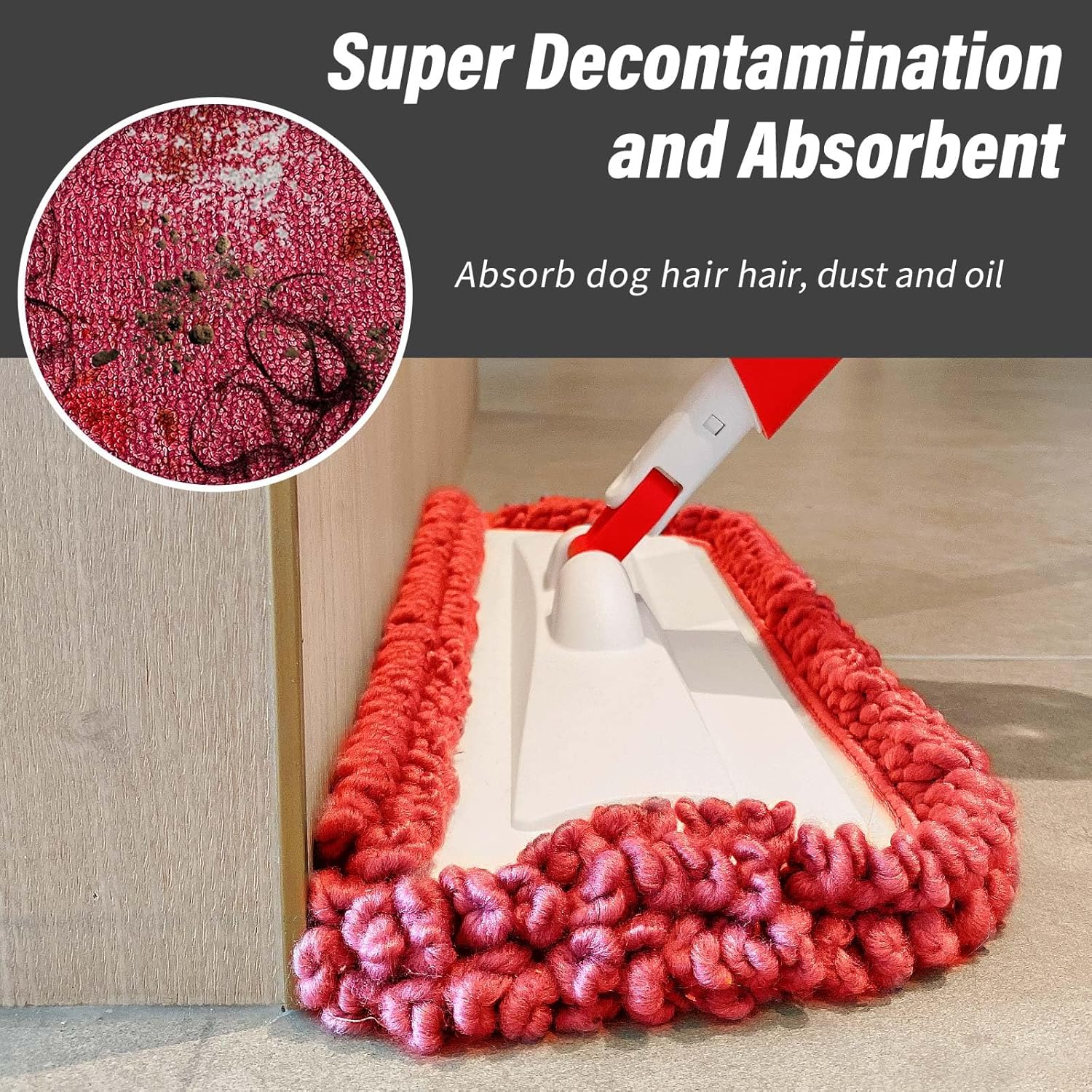 16.5 inch Mop Refills, 3 Pack Microfiber Reusable Replacement Mop Pads Flat Replacements Heads for Wet Or Dry Floor Cleaning and Scrubbing, Red Curly Cloth