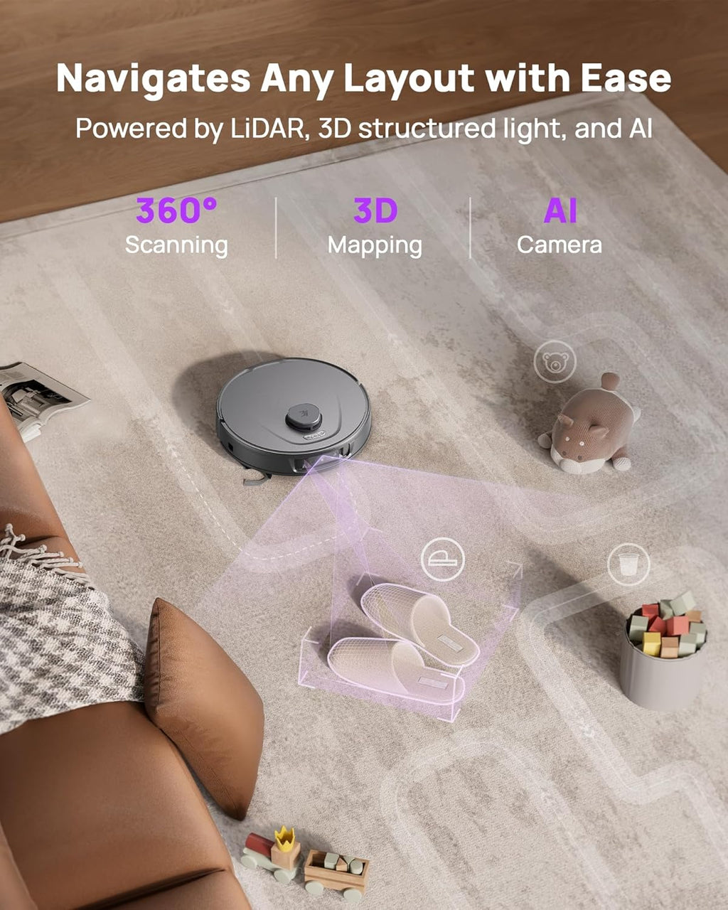 3i P10 Ultra Robot Vacuum and Mop Combo, Extendable Pad for Edge & Corner Mopping, 18000 Pa Suction Deep Cleaning, Auto Hot Water Washing & Drying, Self-Emptying, Self-Refilling, AI Obstacle Avoidance