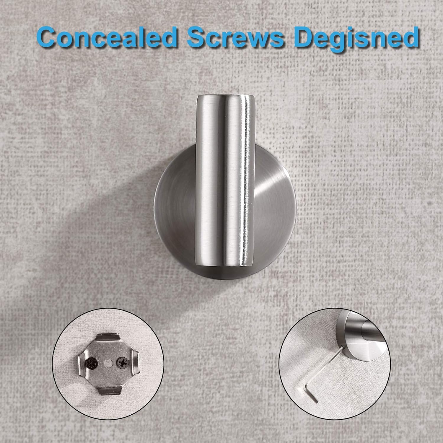 TASTOS Bathroom Towel Hooks Brushed Nickel, 2 Pack Stainless Steel Robe Coat and Clothes Hook, Heavy Duty Wall Hook for Bathroom & Kitchen, Modern Round Style Screw Wall Mounted