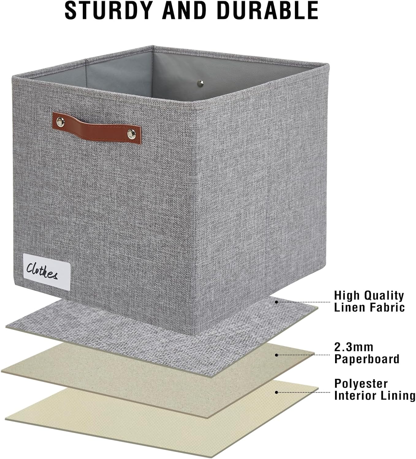 Collapsible Fabric Storage Cube Bins with 2 Reinforced PU Handles, Foldable Storage Organizer Baskets for Closet, Shelves, Living Room | 13"x13"x13", 4 Pack, Full Gray