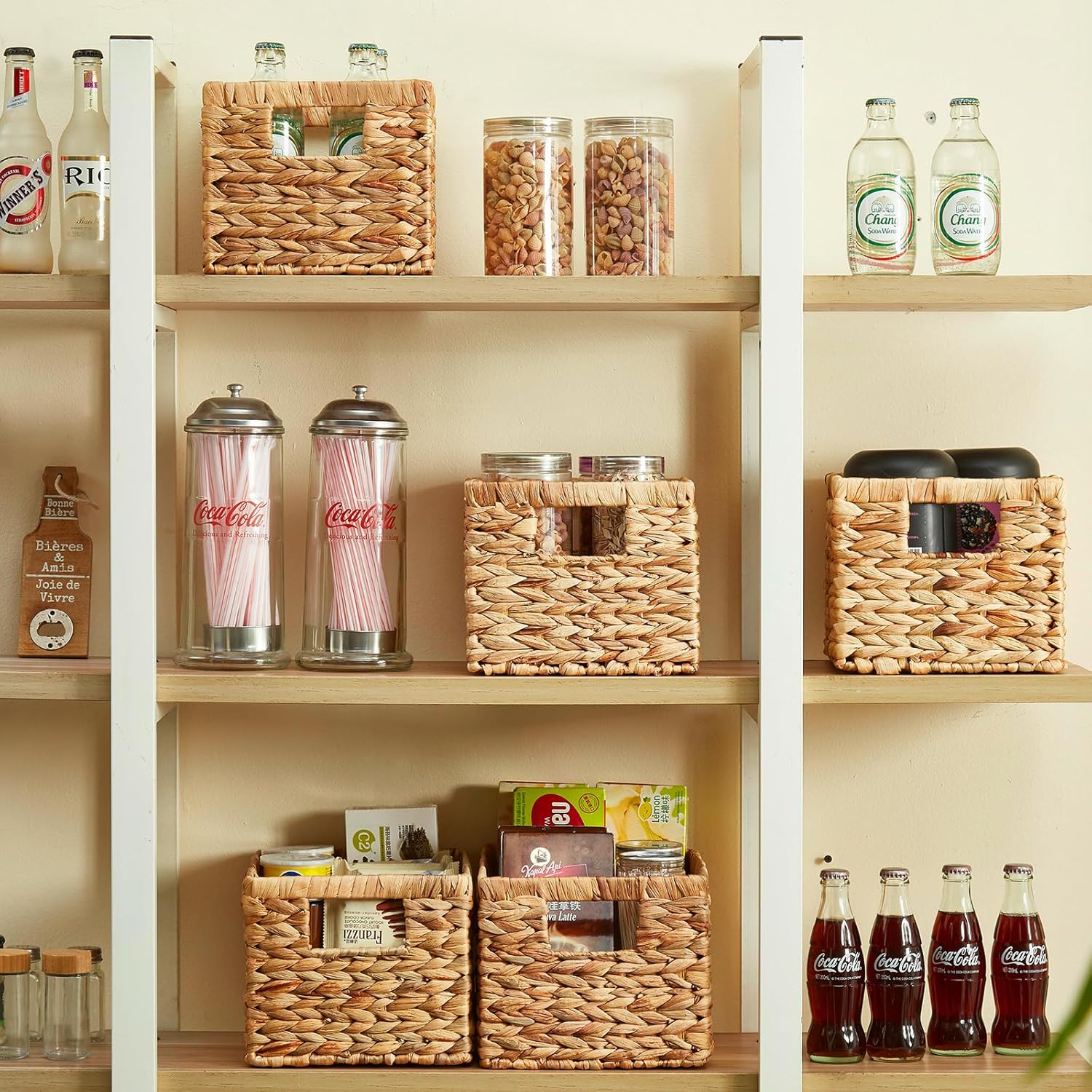 Water Hyacinth Wicker Basket, Decorative Woven Baskets with Built-in Handles, Hand-woven Storage Organizer for Organizing Pantry, Livingroom, Bedroom, Shelves, Toilet(2-PACK, Natural)