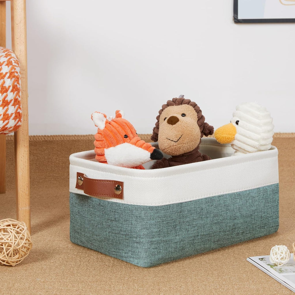 DULLEMELO Set of 6 Small Baskets for Organizing, Small Fabric Storage Bins for Storage, Collapsible Storage Bins with Handles for Shelves, Closets (11.8"x7.9"x5.1", White&Deep Green)