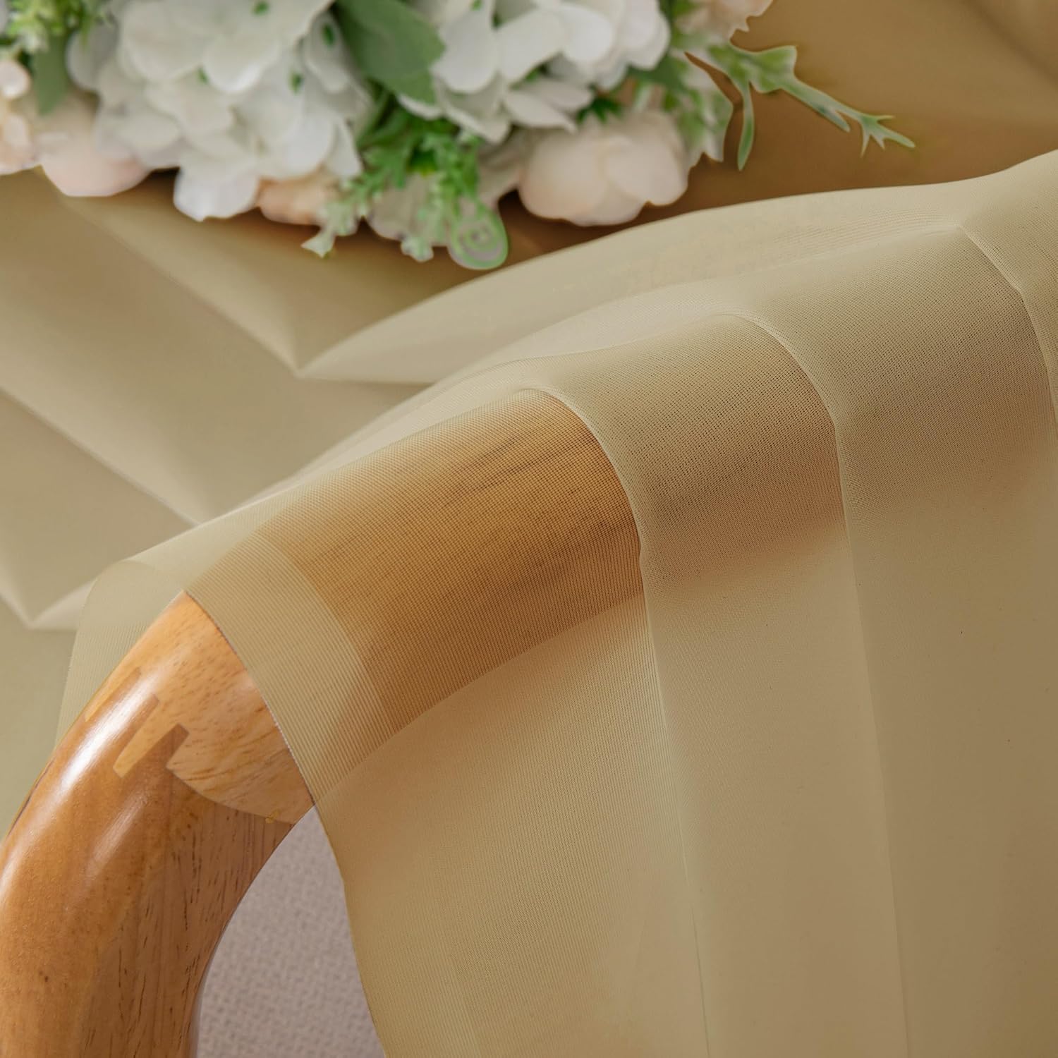 Chyhomenyc Gold Sheer Curtains 30 inch Length 2 Panels, Light Filtering Voile Rod Pocket Short Window Curtians for Bathroom Living Room Farmhouse Small Windows, 42Wx30L inches