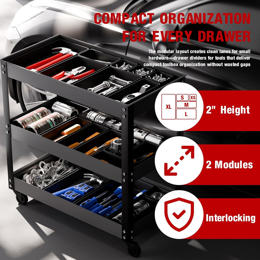 16 PCS Small Parts Tool Box Organizer Trays, tool box trays organizer for Toolbox Organization, Parts Trays and Screw Organizer Box for Tool Chest, Garage Drawers and Workbench