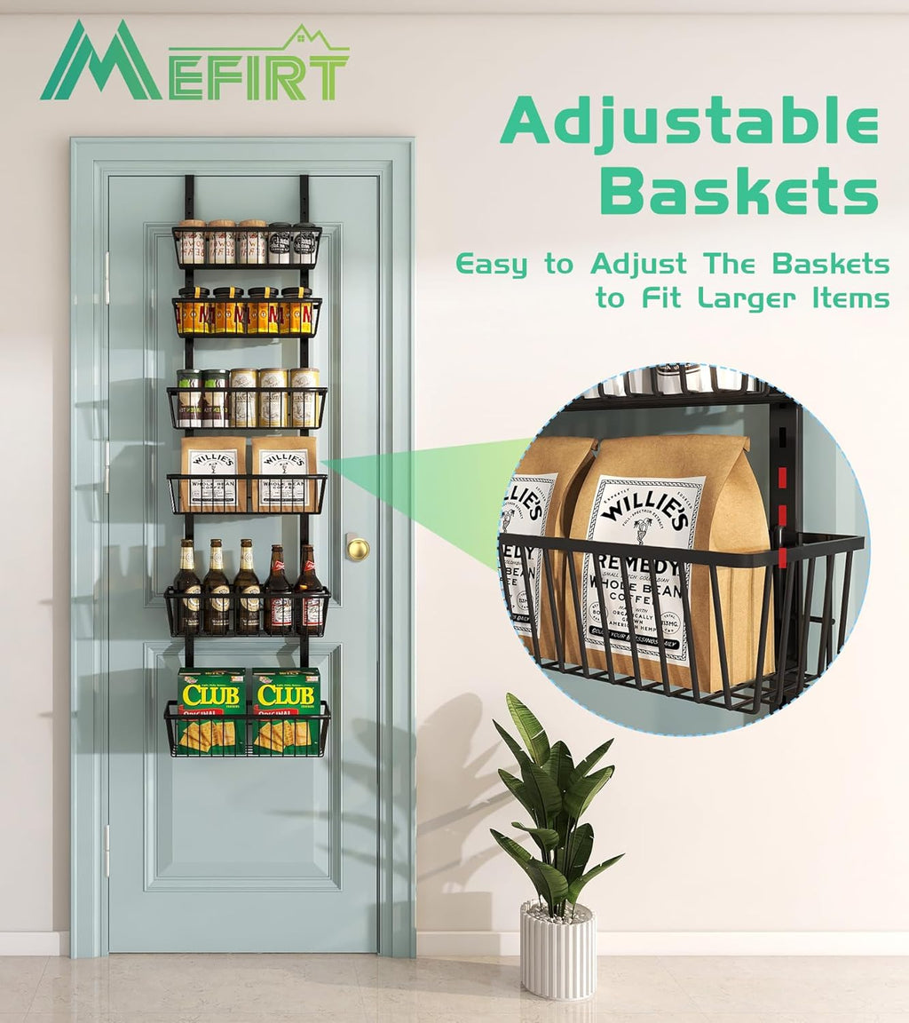 12 Inch Wide Narrow Over The Door Pantry Organizer, Pantry Organization and Storage, Black Metal Hanging Deep Basket Wall Spice Rack Seasoning Shelves, Home & Kitchen Essentials, Apartment