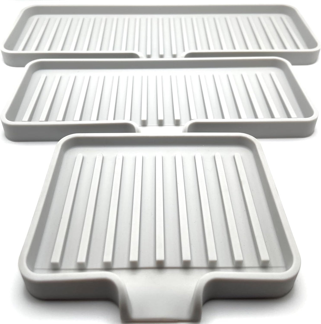 Happitasa Silicone Soap Dish Tray and Sponge Holder with Drain Chute | Bathroom and Kitchen Sink Organizer Caddy (Light Grey, 12"x4", 7.4 Ounces)