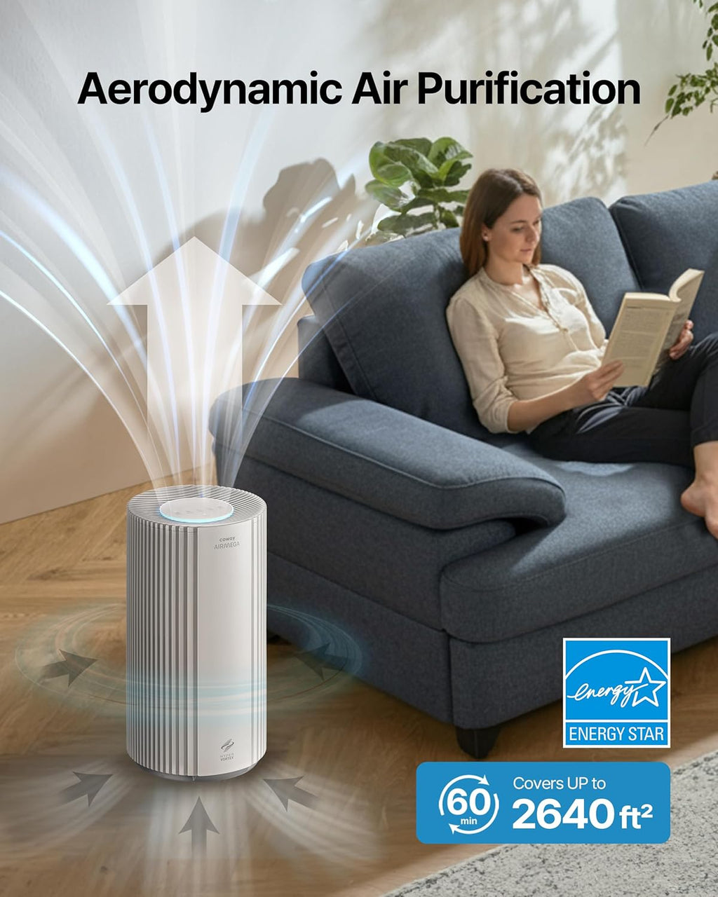 COWAY Air Purifiers for Large Room Whole Home Up to 2,640ft², True HEPA Filter for Smoke, Allergies, Pet Dander, Odor, PM 10 AQI, Turbo Eco Mode, Timer, Energy Star, 3yr Warranty, Airmega 350 Beige