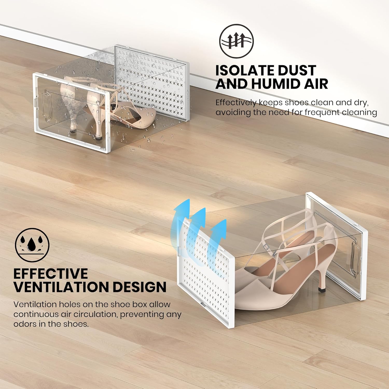 12 Pack XXX-Large Modular Clear Plastic Stackable Shoe Storage Organizer for Closet, Space Saving Versatile Sneaker Shoe Rack Containers Bins Holders, Portable Closet Organizers and Storage, White