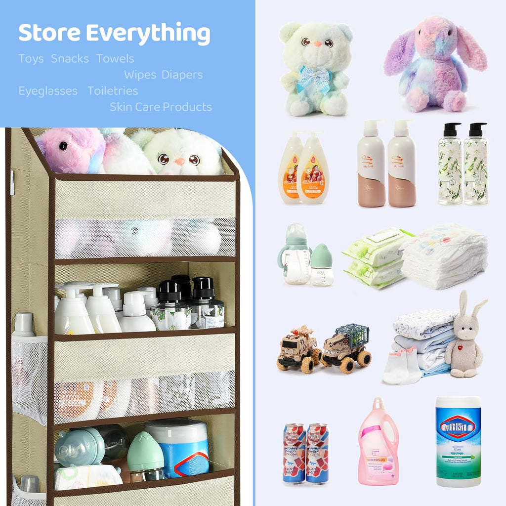 Yecaye 2 Pack 4 Tier Over the Door Organizer, Foldable Portable Baby Essentials for Stuffed Animal Storage - Multi-purpose Bathroom Closet Organizers and Storage for Kids Newborn Baby Stuff Beige