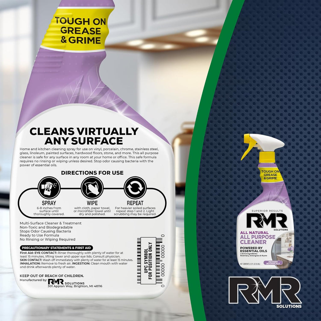 RMR All Natural All-Purpose Cleaner - Non-Toxic, Rinse-Free Multipurpose Cleaning Supplies, Biodegradable 30-Ounce Spray, Modern Botanical Scent