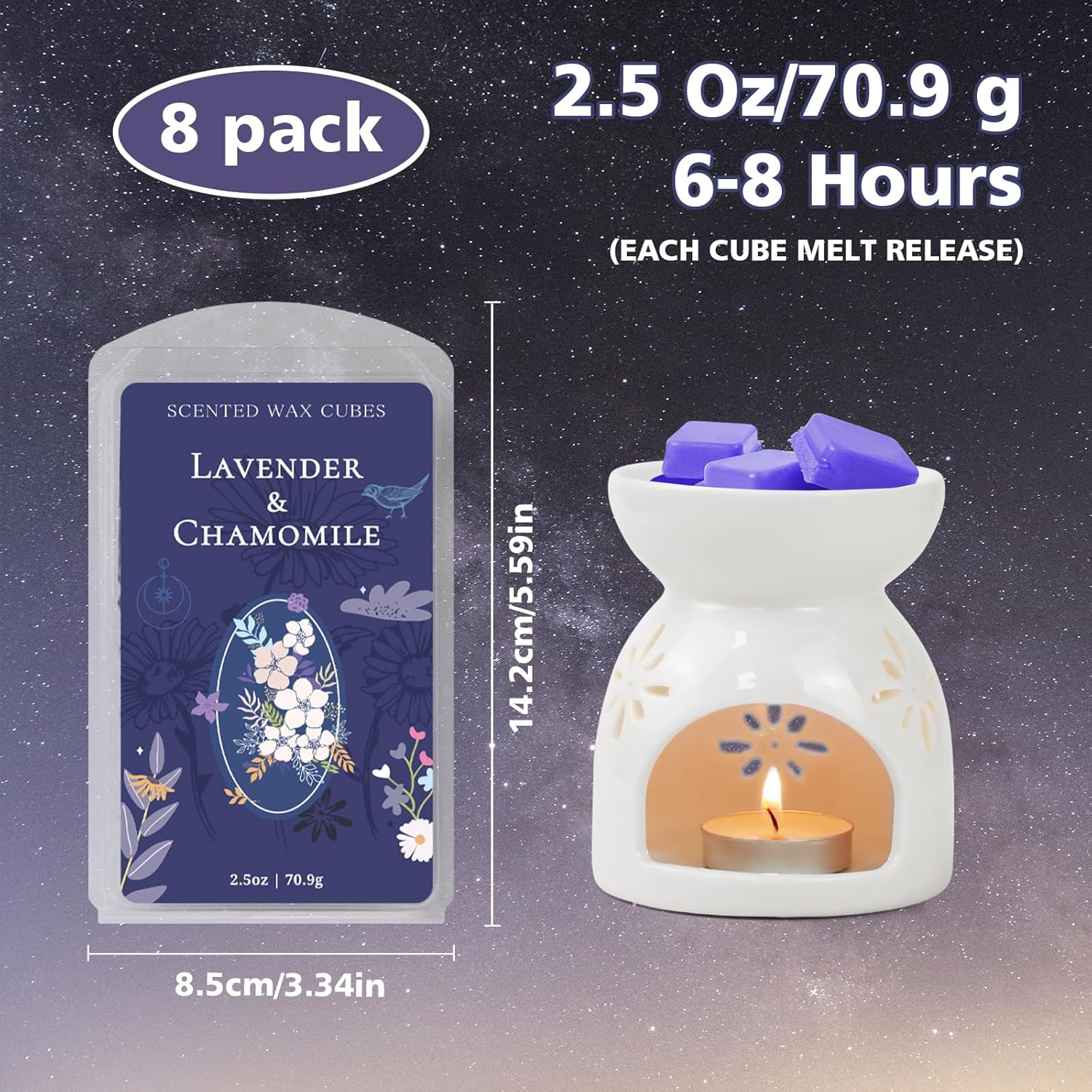 SCENTORINI Wax Melts, Wax Cubes Strong Scent, Long Lasting Lavender Scented for Sleep, Wax Melts for Warmer, 2.5 oz 8-Pack