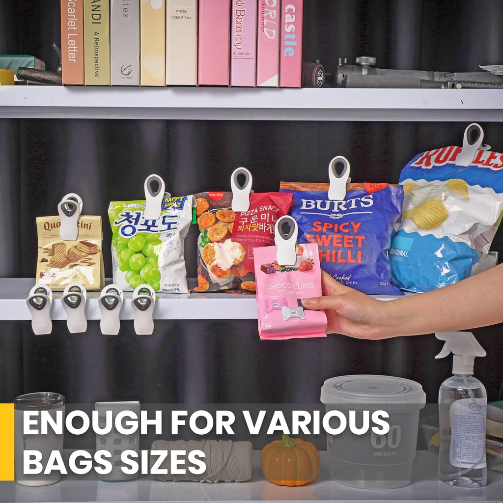 10 Pack Magnetic Chip Clips, Bag Clips, Food Clip, Plastic White Snack Clip with Magnet for Refrigerator