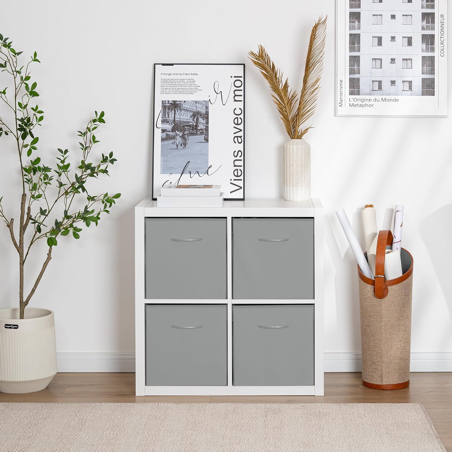 StorageWorks Gray Storage Cubes, 13x13 Storage Cube Bins with Handle, Cube Storage Organizer Bins for Shelves and Closet, Collapsible Storage Bins, 4-Pack