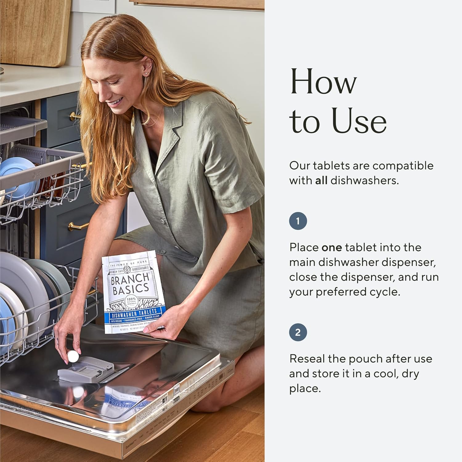 Branch Basics Dishwasher Tablets – 40 Ct, 3 Pack | Plastic-Free, Fragrance-Free, Human-Safe | Delivers a Powerful Clean Without Harsh Chemicals