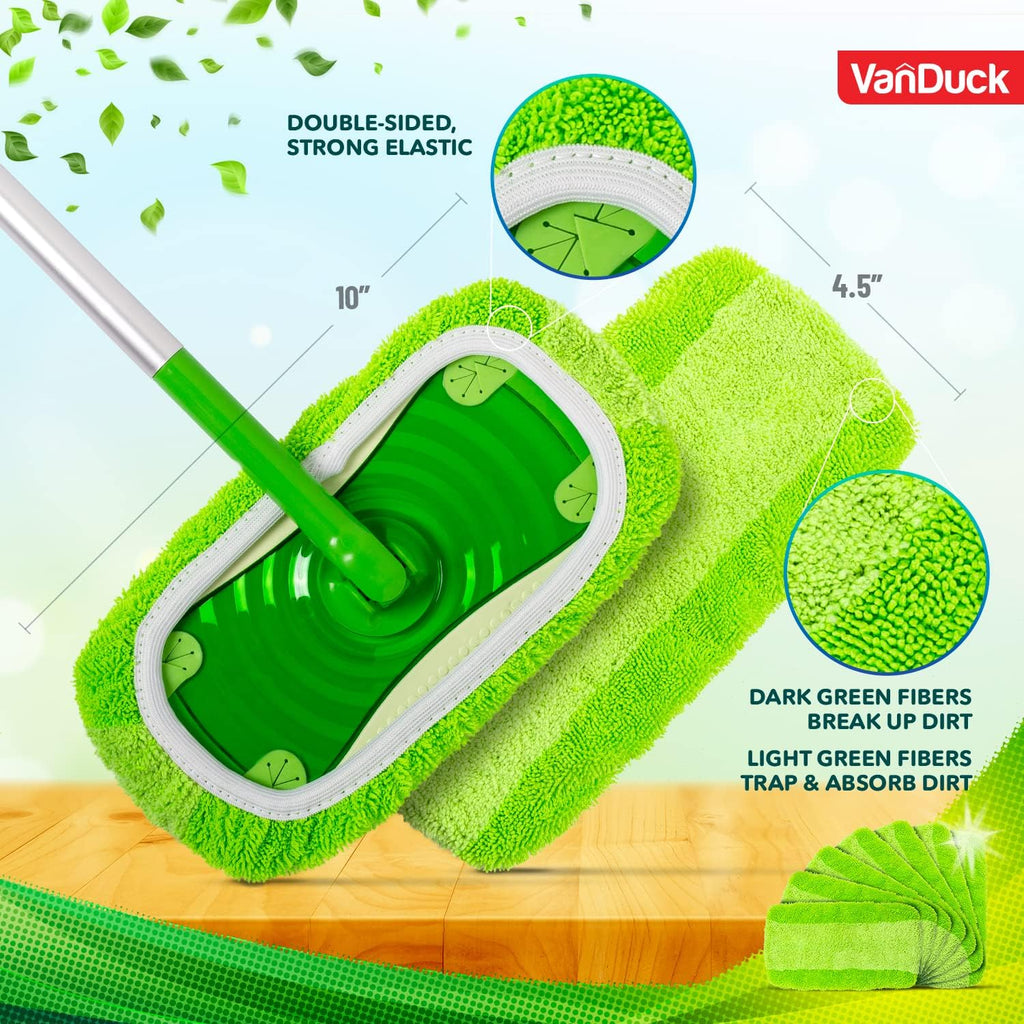 VanDuck Reusable Mop Pads Compatible with Swiffer Sweeper (6-Pack) - Washable Microfiber Mop Pads for Wet & Dry Use - All Purpose Floor Mopping and Cleaning Product