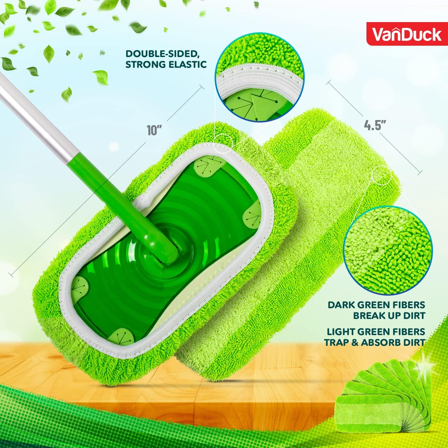 VanDuck Reusable Mop Pads Compatible with Swiffer Sweeper (4-Pack) - Washable Microfiber Mop Pads for Wet & Dry Use - All Purpose Floor Mopping and Cleaning Product