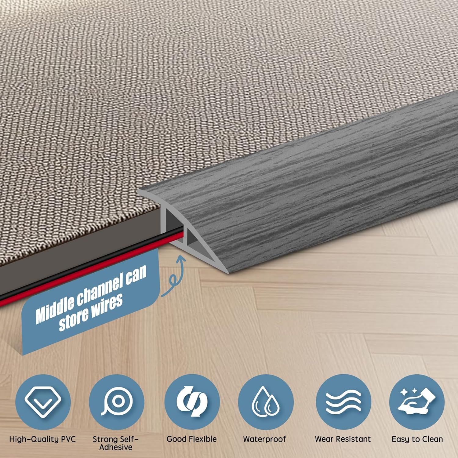 Floor Transition Strip Door Threshold 79" Floor Transition Reducer Trim on The Edges Threshold Strip Self Adhesive Suitable for Doorways, Tiles, Carpet