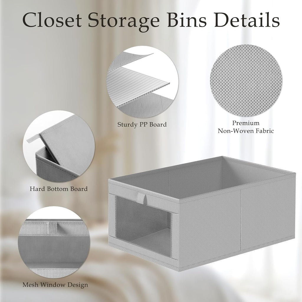 Criusia 6 Pack Linen Closet Organizers and Storage, Large Linen Closet Baskets for Organization, Foldable Storage Containers for Toys, Clothing, Towels, Jeans, Books, Shelves, Grey