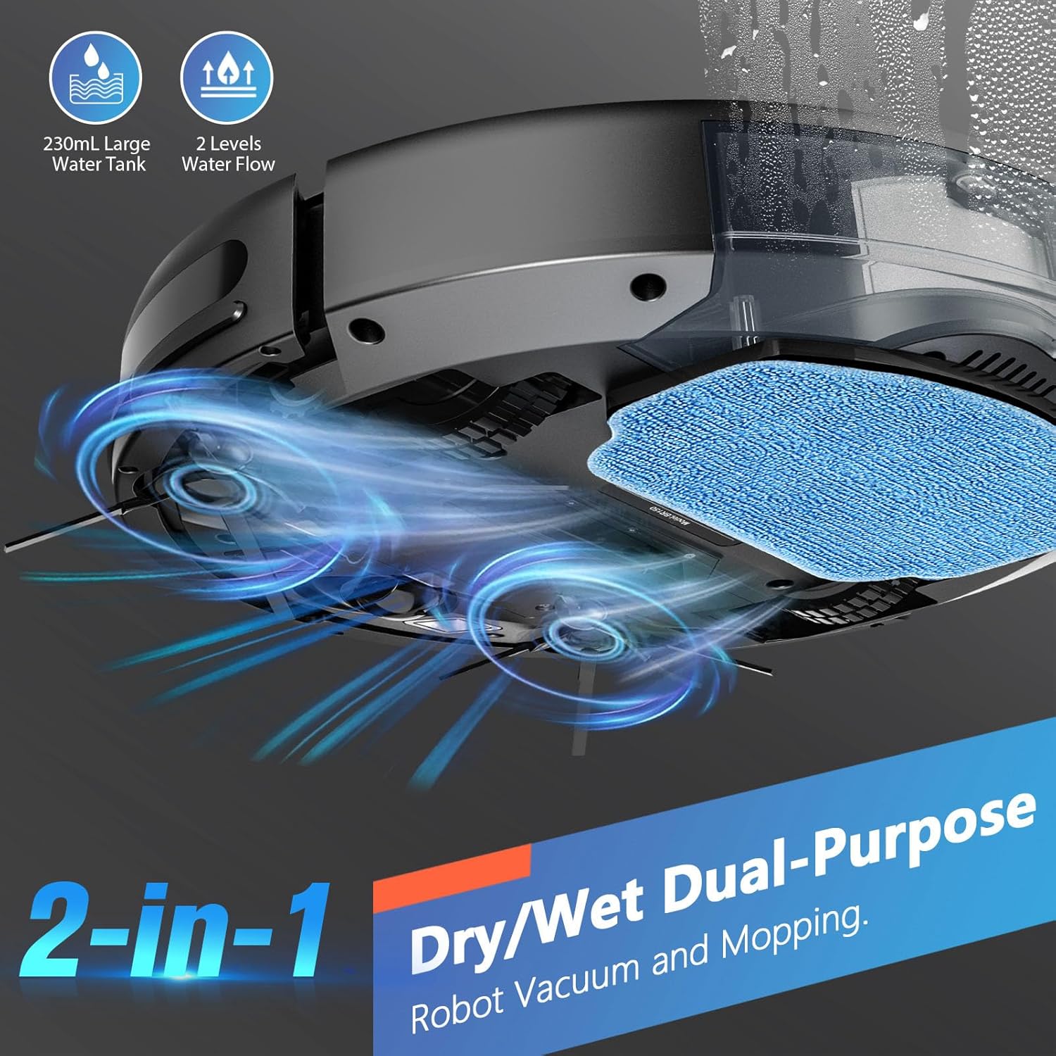Robot Vacuum and Mop Combo, 2 in 1 Robotic Vacuum Cleaner with Schedule, App/Alexa/Voice Control, Slim 2.87", Self-Charging, 2300 Pa Suction & Long Runtime, Ideal for Hard Floor, Pet Hair, Carpet