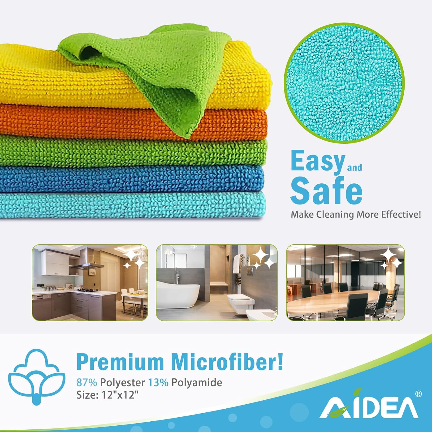 AIDEA Microfiber Cleaning Cloth, 8PK, All Purpose Microfiber Towels, Absorbent Cleaning Rags Kitchen Towels, Lint Free Dusting Cloth for House, Kitchen, Car, Window, 12"×12"