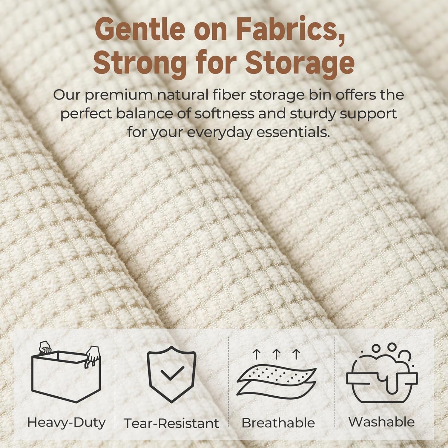 StorageWorks Storage Bins, Shelves Baskets for Organizing, Fabric Closet Organizers with Handles, Metal Frame, Beige（Texture）, 2-Pack