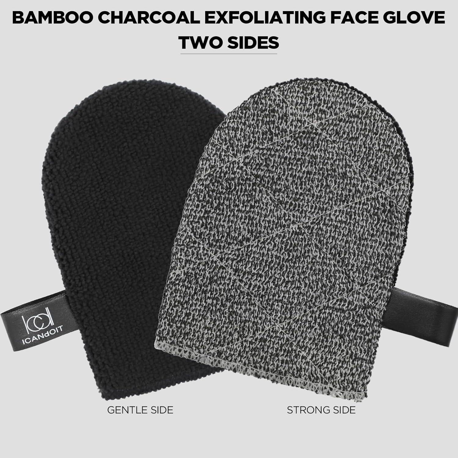 ICANdOIT Exfoliation Set-17.71 Inch Boar Bristles Back Scrubber Bath Brush,Shower Brush with No-Slip Curved Handle,Dual-Sided Face Exfoliation Glove