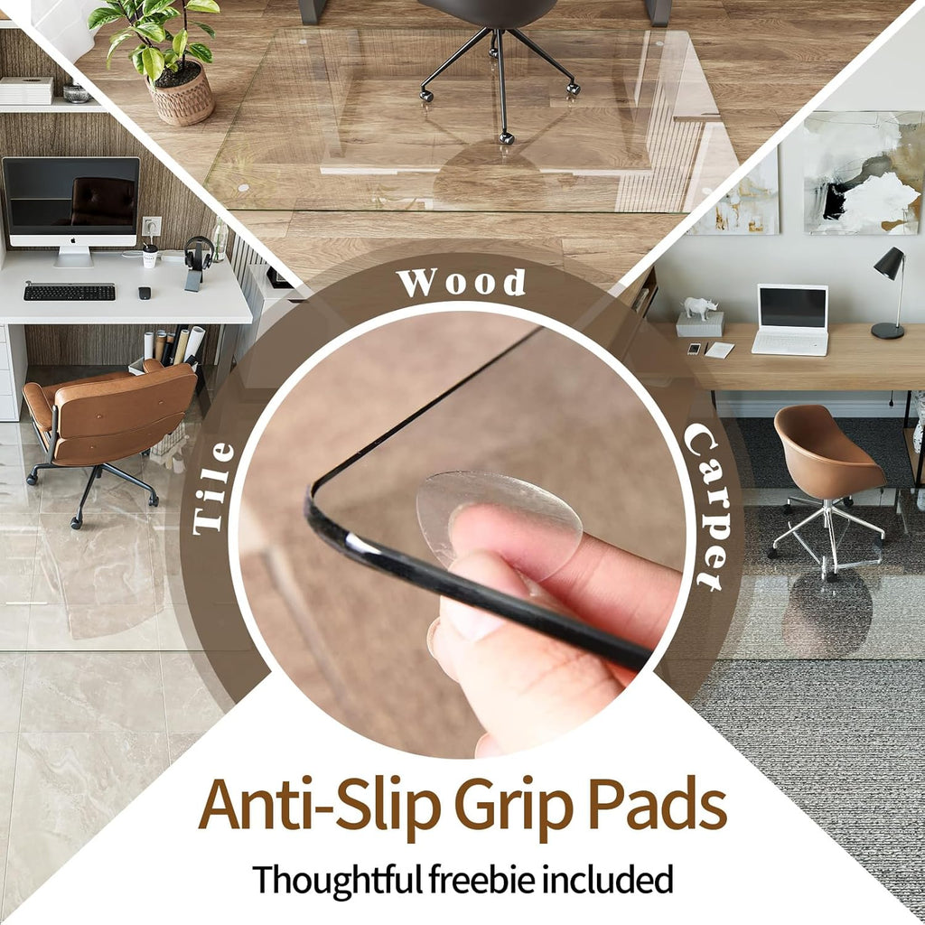 Koonmi Tempered Glass Chair Mat 40"x48" - Premium Office Chair Mat for Hardwood Floors & Low-Pile Carpet with 4 Non-Slip Pads - Thick Scratch-Resistant Surface