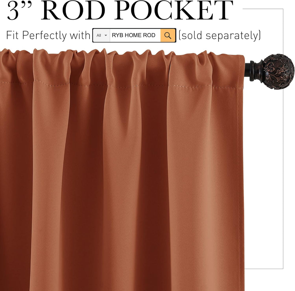 RYB HOME Blackout Curtains for Living Room, All Lights Blocking Rod Pocket Design Thermal Insulated Privacy Curtains Draperies for Bedroom Guest Room Playroom, W 42 x L 63 inch, 2 Panels, Burnt Orange