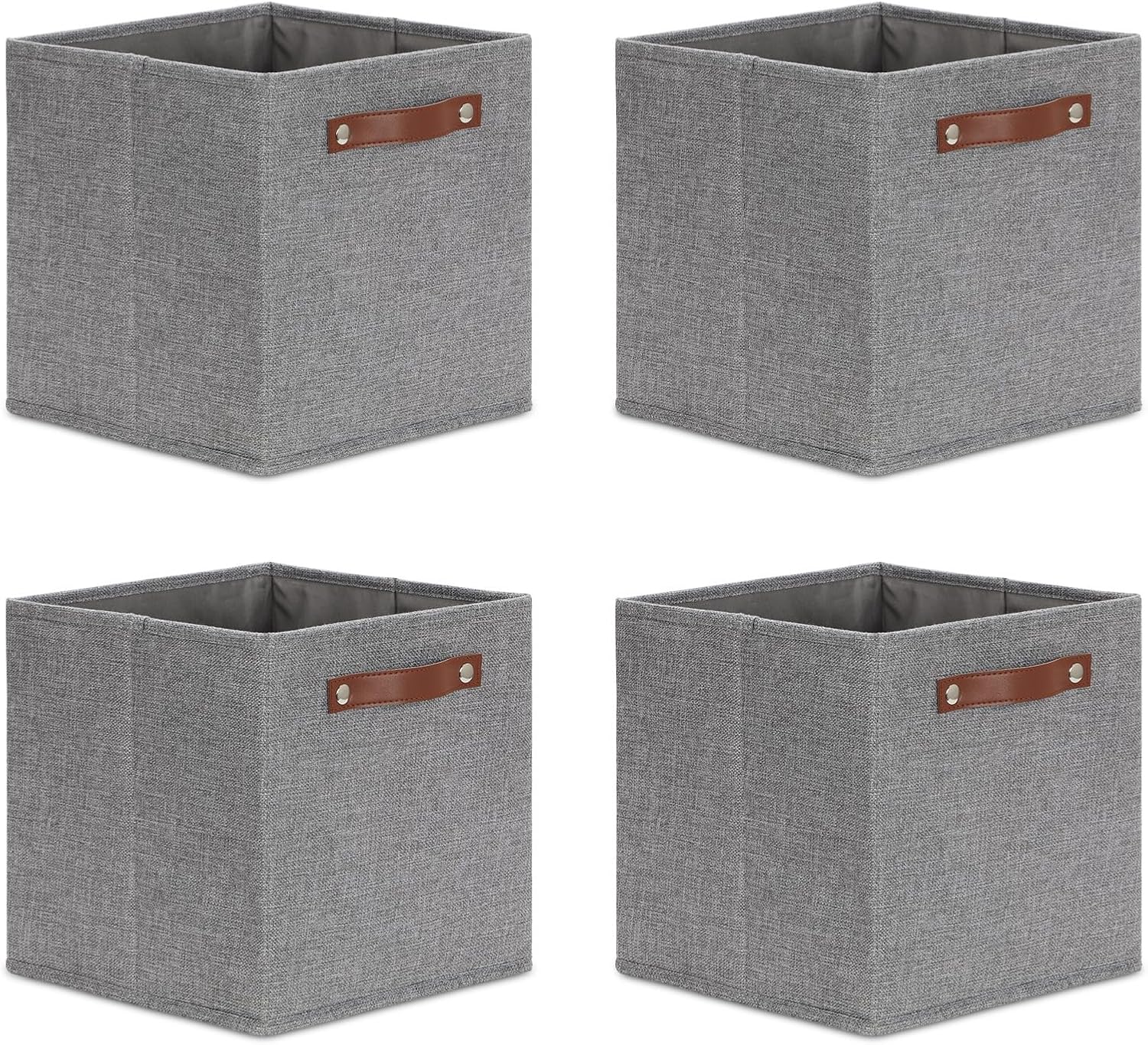 DULLEMELO 11x11 Cube Collapsible Fabric Storage Bins for Shelf Organizing, Toy Square Bins, Kids Clothes Closet Baskets Storage, for Bedroom, Living Room, Dorm(Gray-4 Pack)