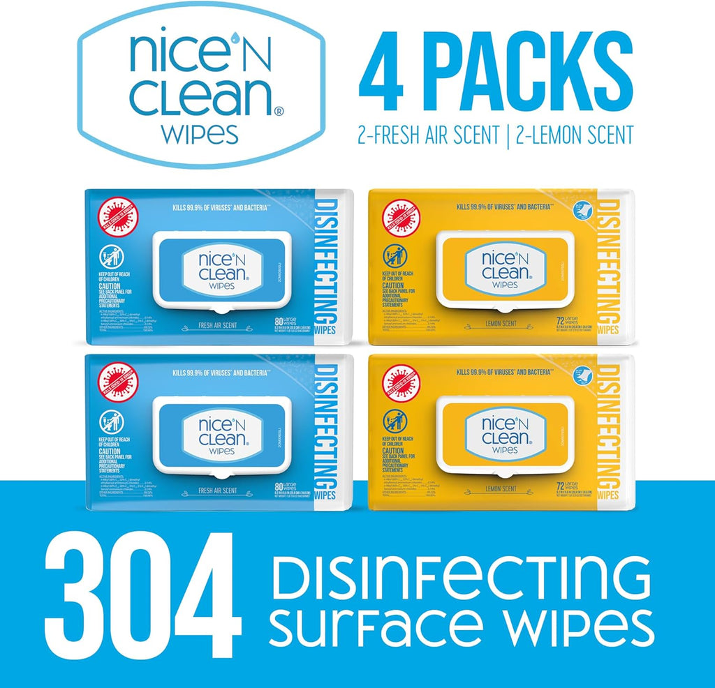 Nice 'N Clean Disinfecting Surface Wipes 304ct | Cleans & Disinfects Home & Kitchen Surfaces | Fresh & Lemon Scent