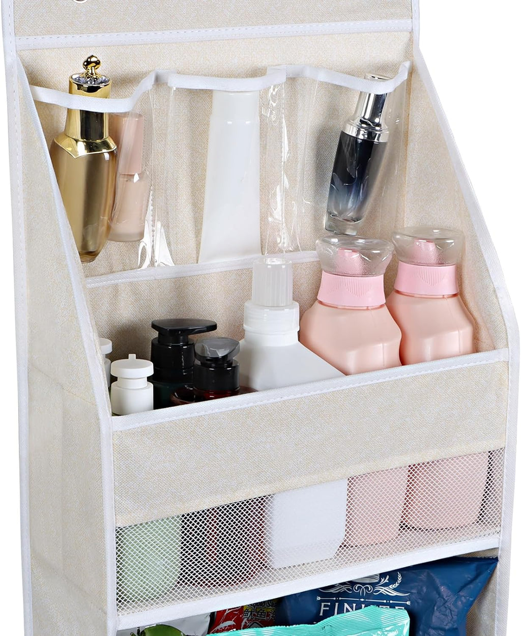 Univivi 6-Shelf Over Door Hanging Organizer Fabric Baby Door Storage with 5 Large Pockets and 3 Small PVC Pockets Wall Mount Hanging Storage Organizers for Baby Essential (Beige)