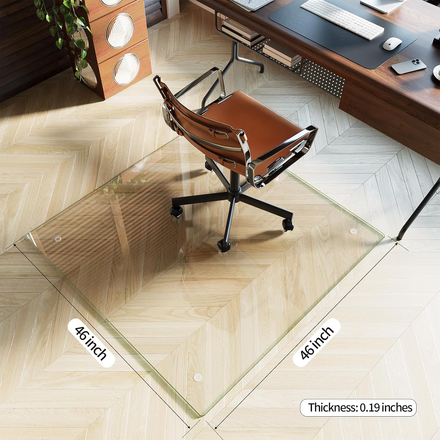 Koonmi Tempered Glass Chair Mat for Hardwood Floors & Carpets, 46" x 46“ Transparent Heavy Duty Office Floor Protector with Noise-Free Gliding Shatterproof for Home Office Desk