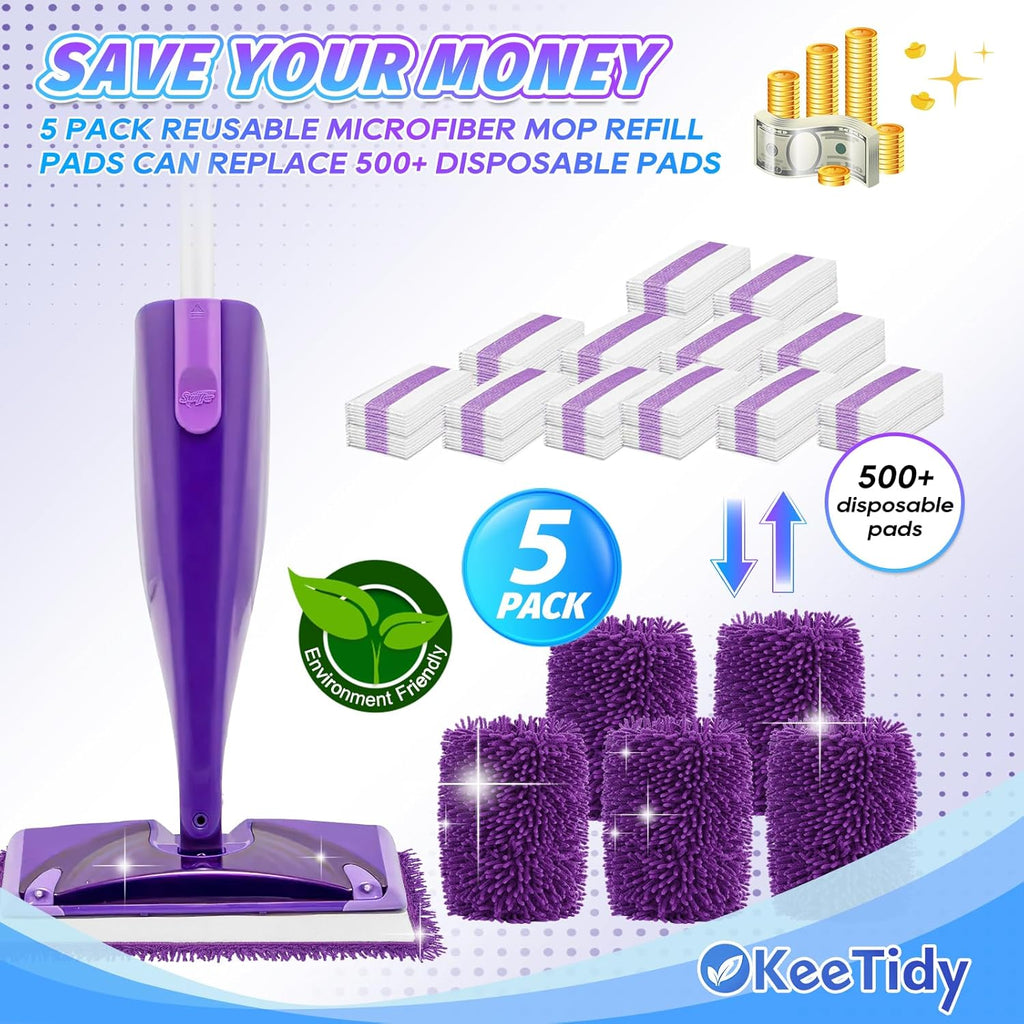 Reusable Mop Pads Compatible with Swiffer Wet Jet Mop Refills Microfiber Mopping Pads Wet & Dry Use Mop Replacement Pad for Swiffer Wetjet Cleaning Supplies 5 Pack