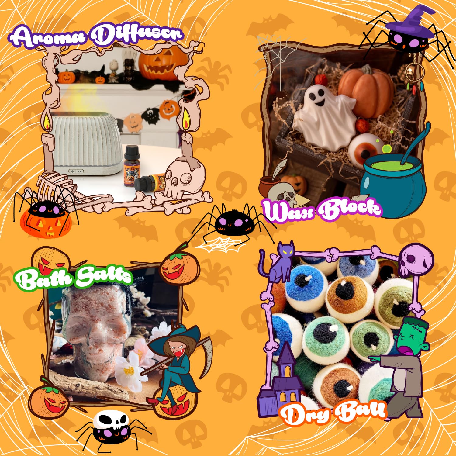 Halloween Fragrance Oils Set, Essential Oil for Diffuser, Diffuser Oil, Use for Soap Candle Making,Caramel Apples, Pumpkin Pie, Candy Corn, Halloween Cookies, Popcorn Balls, Snickers Bars