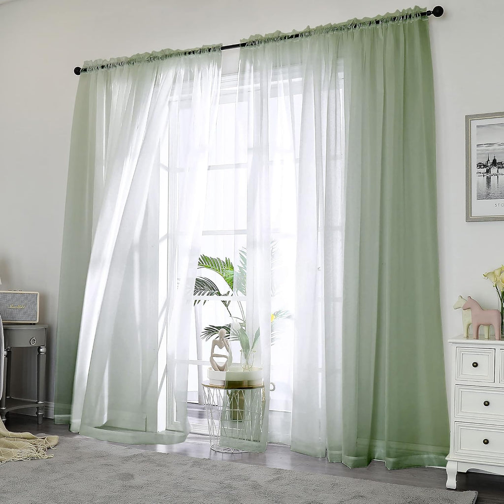 Chyhomenyc Sage Green Sheer Curtains 84 inches Long 2 Panels, Light Filtering Soft Window Treatment Voile Drapes for Living Room Bedroom, Each 42Wx84L,2 PCS