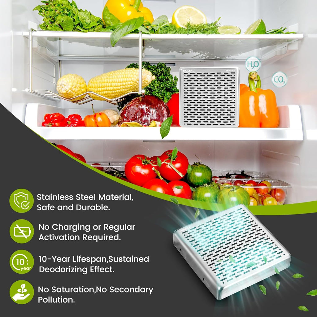 Refrigerator Deodorizer,10 Years Long Fridge Odor Eliminator,Car Air Freshener,Closet Odor Absorber,Outperforms Baking Soda and Bamboo Air Purifying Bags，Stainless Steel